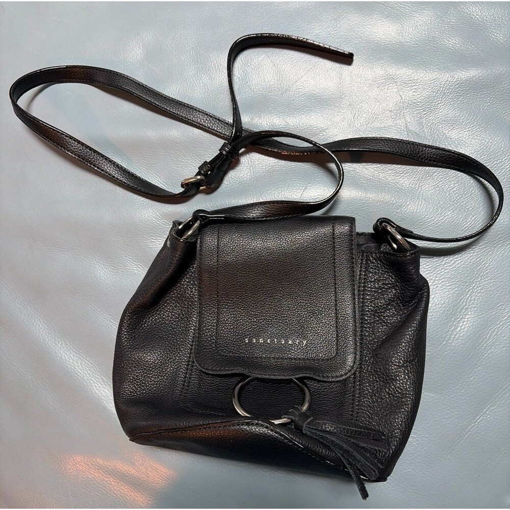 Sanctuary Black Pebbled Leather Shoulder Hobo Bag Silver Hardware